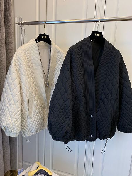 women's wool blends fashion casual streetwear solid loose parkas vintage argyle bubble fall winter jacket vneck long sleeve drawsring h, Black
women's wool blends fashion casual streetwear solid loose parkas vintage argyle bubble fall winter jacket vneck long sleeve drawsring h, Black