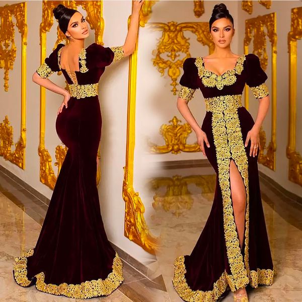 evening dresses plus size prom party gown sweetheart formal floor-length custom gold applique mermaid with short sleeves split front/side, Black
evening dresses plus size prom party gown sweetheart formal floor-length custom gold applique mermaid with short sleeves split front/side, Black