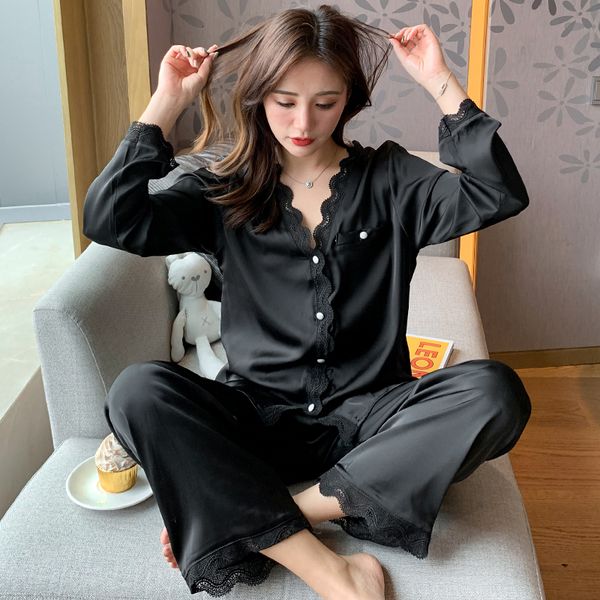 womens sleepwear white silk like womens pajamas set autumn longsleeved nighties style sleepwear black beautiful home nighty suit 230227, Black;red
womens sleepwear white silk like womens pajamas set autumn longsleeved nighties style sleepwear black beautiful home nighty suit 230227, Black;red