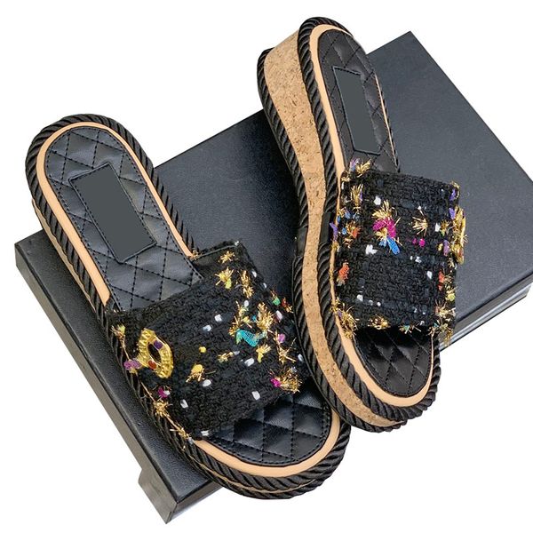 womens tweed glittered tulle sandals platform heels slippers with hardware metal jewelry real leather classic black flip flops outdoor slide
womens tweed glittered tulle sandals platform heels slippers with hardware metal jewelry real leather classic black flip flops outdoor slide