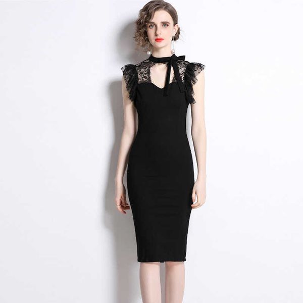 women's casual dresses summer women's 2023 style temperament lace slim mid buttock, Black;gray
