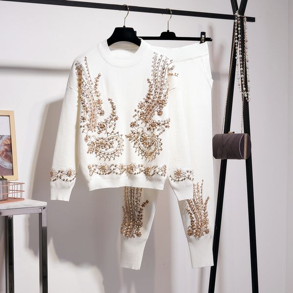 womens two piece pants autumn beads embroidery knitwear sweater knitting set female plus size winter 230227, White
womens two piece pants autumn beads embroidery knitwear sweater knitting set female plus size winter 230227, White