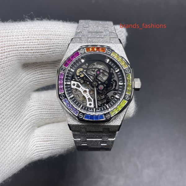 wristwatch frosted stainless steel boutique watch color diamond bezel skeleton dial automatic mechanical men's watches 42mm, Slivery;brown
wristwatch frosted stainless steel boutique watch color diamond bezel skeleton dial automatic mechanical men's watches 42mm, Slivery;brown