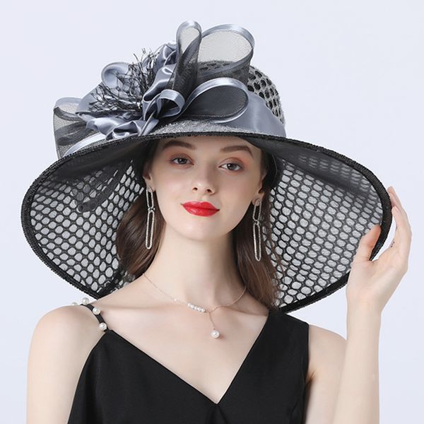 classic ladies fascinator hats wedding kentucky derby hat for women flower hat large wide brim fedora fashion organza church hat, Blue;gray
classic ladies fascinator hats wedding kentucky derby hat for women flower hat large wide brim fedora fashion organza church hat, Blue;gray