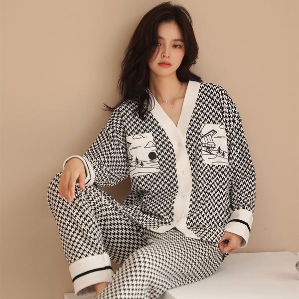 womens sleepwear qsrocio womens pajamas set houndstooth ins style sleepwear cotton v neck homewear casual nightwear 230228, Black;red
womens sleepwear qsrocio womens pajamas set houndstooth ins style sleepwear cotton v neck homewear casual nightwear 230228, Black;red