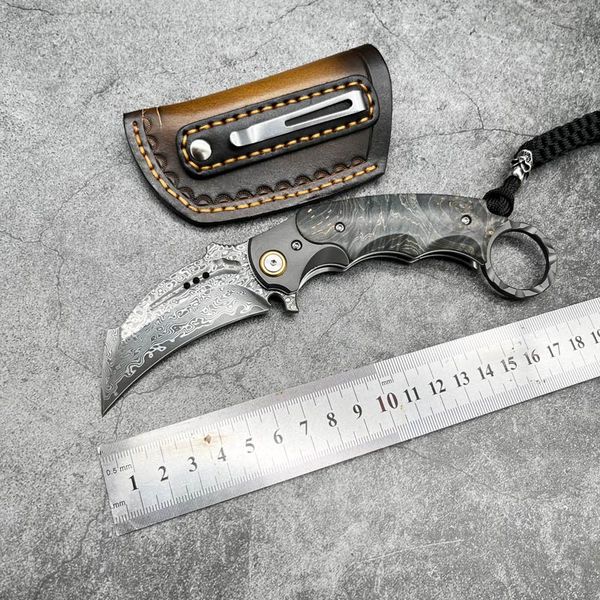 forged vg10 damascus karambits claw folding knife handmade stable wood handle with leather sheath outdoor hunting self defense tactical pock
forged vg10 damascus karambits claw folding knife handmade stable wood handle with leather sheath outdoor hunting self defense tactical pock