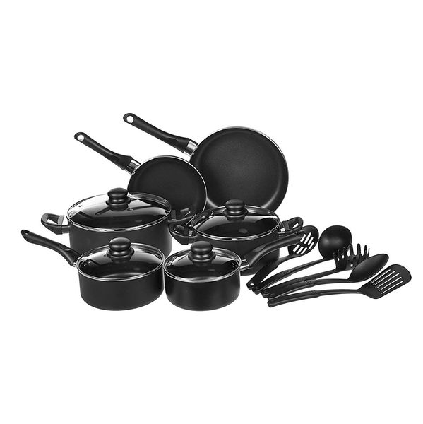 non-stick cookware set, pots, pans and utensils - 15-piece set