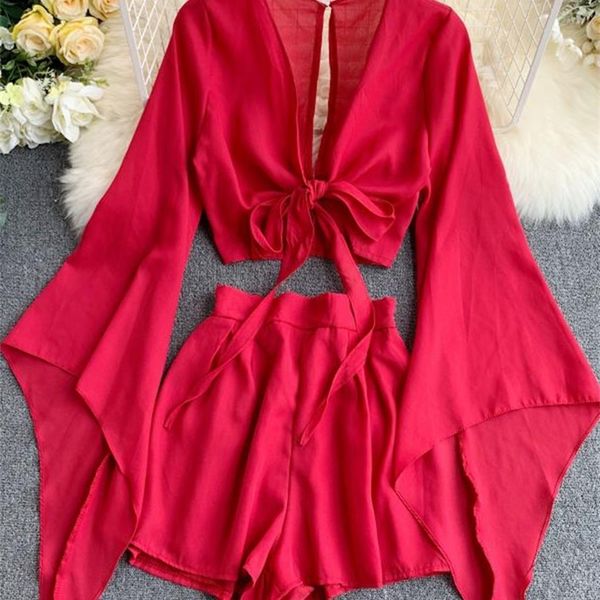women's two piece pants summer 2 piece outfits for women flare sleeve crop broad-legged shorts fashion ladies solid chiffon suit set 23, White
women's two piece pants summer 2 piece outfits for women flare sleeve crop broad-legged shorts fashion ladies solid chiffon suit set 23, White