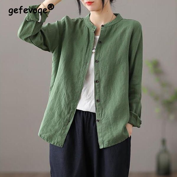women's blouses shirts spring autumn vintage solid cotton single breasted long sleeve cardigan shirt women simple loose casual stand co, White
women's blouses shirts spring autumn vintage solid cotton single breasted long sleeve cardigan shirt women simple loose casual stand co, White