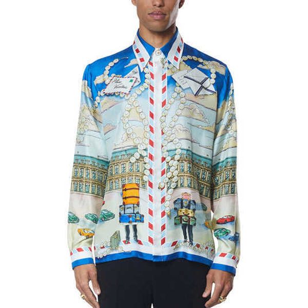 23ss new casablanca designer shirt men and women classic place casa holiday style silk twill shirt, White;black
23ss new casablanca designer shirt men and women classic place casa holiday style silk twill shirt, White;black