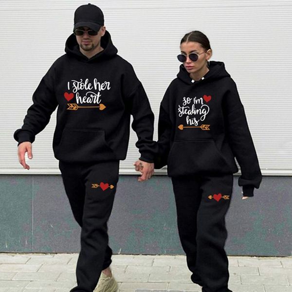 women's hoodies sweatshirts fashion couple printed hooded clothes and pants i stole your heart men's ladies everyday casual sports, Black
women's hoodies sweatshirts fashion couple printed hooded clothes and pants i stole your heart men's ladies everyday casual sports, Black