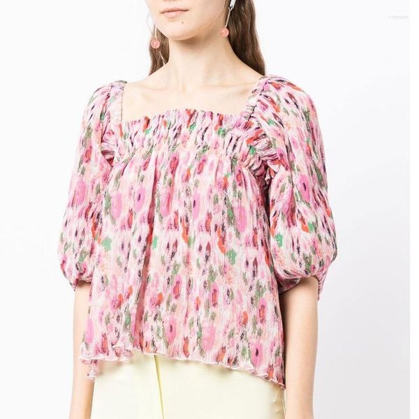 women's blouses women pink flower print square collar blouse 2023 spring and summer fashion ladies sweet bubble sleeve pleated shirt to, White
women's blouses women pink flower print square collar blouse 2023 spring and summer fashion ladies sweet bubble sleeve pleated shirt to, White