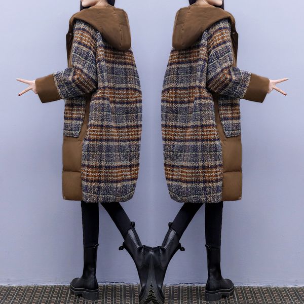 women's wool blends down cottonpadded coat patchwork winter clothes plus size clothing plaid en cottonpadde 230227, Black
women's wool blends down cottonpadded coat patchwork winter clothes plus size clothing plaid en cottonpadde 230227, Black