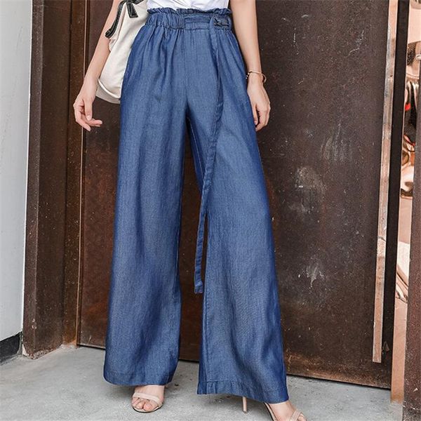 women's high waist wide leg jeans loose tight waist falling ice silk casual wide leg mopping trousers, Blue
women's high waist wide leg jeans loose tight waist falling ice silk casual wide leg mopping trousers, Blue