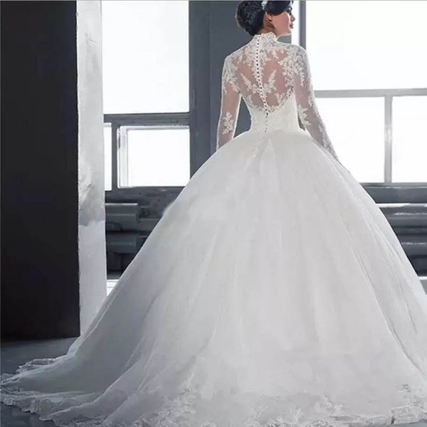 muslim lace princess high collar ball gown wedding dresses for bridal sequins plus size wedding dress long sleeve, White
muslim lace princess high collar ball gown wedding dresses for bridal sequins plus size wedding dress long sleeve, White