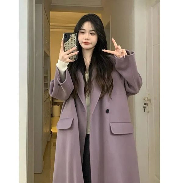 women's wool blends autumn and winter purple casual loose coat korean version hepburn medium long woolen 230227, Black
women's wool blends autumn and winter purple casual loose coat korean version hepburn medium long woolen 230227, Black