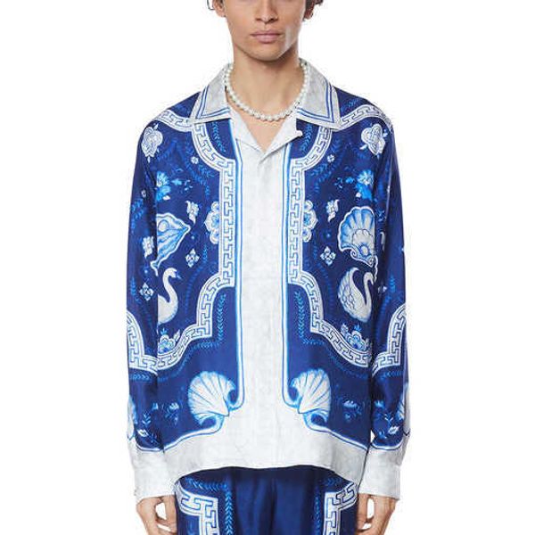 23ss new casablanca hawaii beach shirt men and women fashion plat a dessert blue twill silk shirt, White;black
23ss new casablanca hawaii beach shirt men and women fashion plat a dessert blue twill silk shirt, White;black