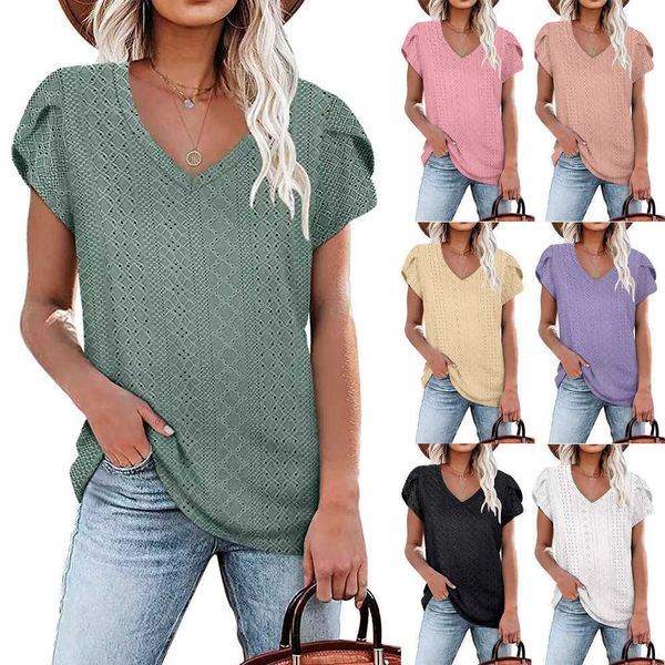 2023 summer woman solid v neck short sleeve loose short sleeve t-shirt women women's knitwear 9n2w, White
2023 summer woman solid v neck short sleeve loose short sleeve t-shirt women women's knitwear 9n2w, White