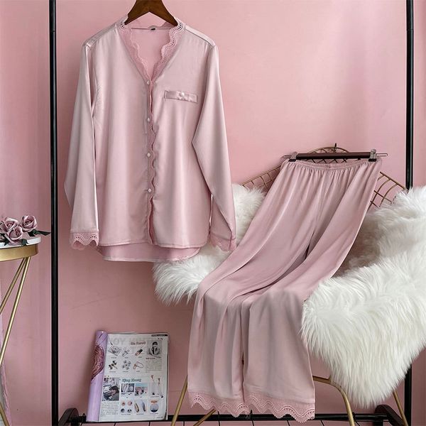 womens sleepwear lisacmvpnel spring pajamas womens ice silk long sleeve solid lace suit pyjamas 230228, Black;red
womens sleepwear lisacmvpnel spring pajamas womens ice silk long sleeve solid lace suit pyjamas 230228, Black;red