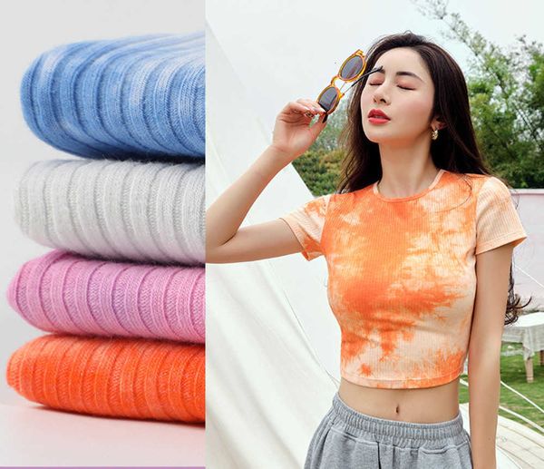 t-shirt bm women's summer round neck elastic slim navel exposed thread tie dye sports casual short sleeve wa87, White
t-shirt bm women's summer round neck elastic slim navel exposed thread tie dye sports casual short sleeve wa87, White