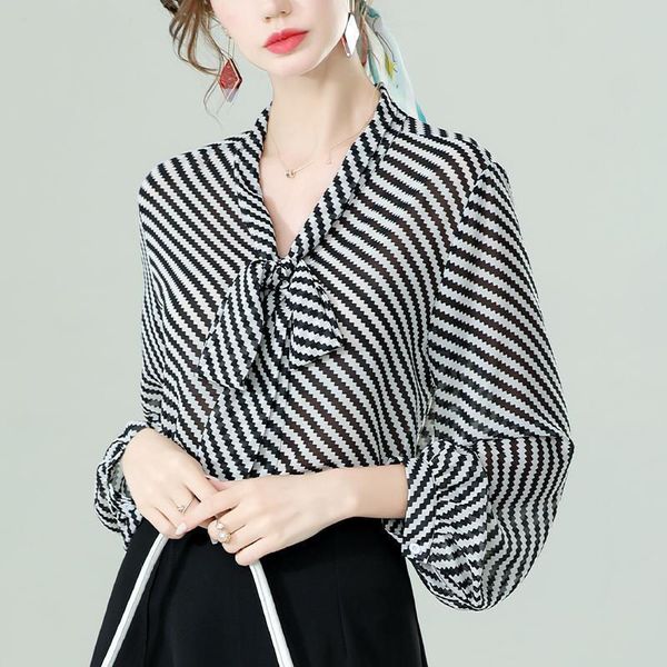 women's blouses shirts fashion striped v-neck bow lantern sleeve chiffon shirt women's clothing spring casual loose oversized pull, White
women's blouses shirts fashion striped v-neck bow lantern sleeve chiffon shirt women's clothing spring casual loose oversized pull, White