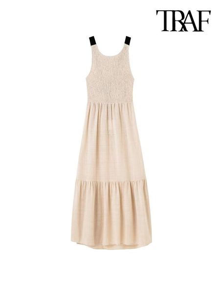 dresses traf women fashion with tied smocked elastic ruffle midi dress vintage backless wide straps female dresses vestidos mujer, Black;gray
dresses traf women fashion with tied smocked elastic ruffle midi dress vintage backless wide straps female dresses vestidos mujer, Black;gray