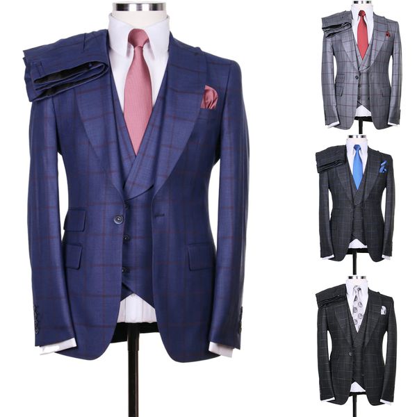 three pieces wedding tuxedos men suits handsome fashion classical plaid notched lapel suit one button multiple colors customized coat pants, Black;gray
three pieces wedding tuxedos men suits handsome fashion classical plaid notched lapel suit one button multiple colors customized coat pants, Black;gray