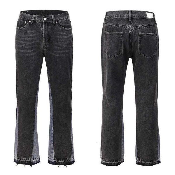 high street wind wash, deconstructed spliced flare jeans dark black men's and women's pendant wide leg pants{category}, Blue
high street wind wash, deconstructed spliced flare jeans dark black men's and women's pendant wide leg pants{category}, Blue