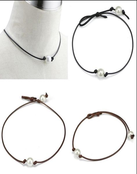 handmade single pearl leather choker necklace on genuine black brown leather cord for women fashion imitation natural freshwater p3808386, Golden;silver
handmade single pearl leather choker necklace on genuine black brown leather cord for women fashion imitation natural freshwater p3808386, Golden;silver