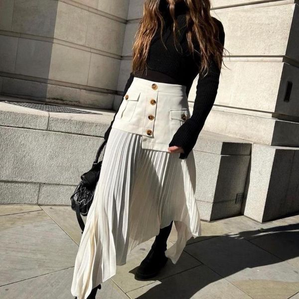 capris 2022 new half skirt irregular chiffon panel pleated multi button pocket long half skirt fashion long dress casual party club, Black;white
capris 2022 new half skirt irregular chiffon panel pleated multi button pocket long half skirt fashion long dress casual party club, Black;white