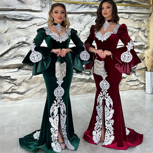mermaid moroccan caftan evening dresses burgundy hunter green velvet dubai saudi arabic fairy long sleeve appliques prom dress, Black;red
mermaid moroccan caftan evening dresses burgundy hunter green velvet dubai saudi arabic fairy long sleeve appliques prom dress, Black;red