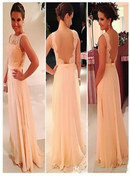 open back 2019 chiffon lace backless long peach color bridesmaid dress party dress prom 275647, Black 
open back 2019 chiffon lace backless long peach color bridesmaid dress party dress prom 275647, Black