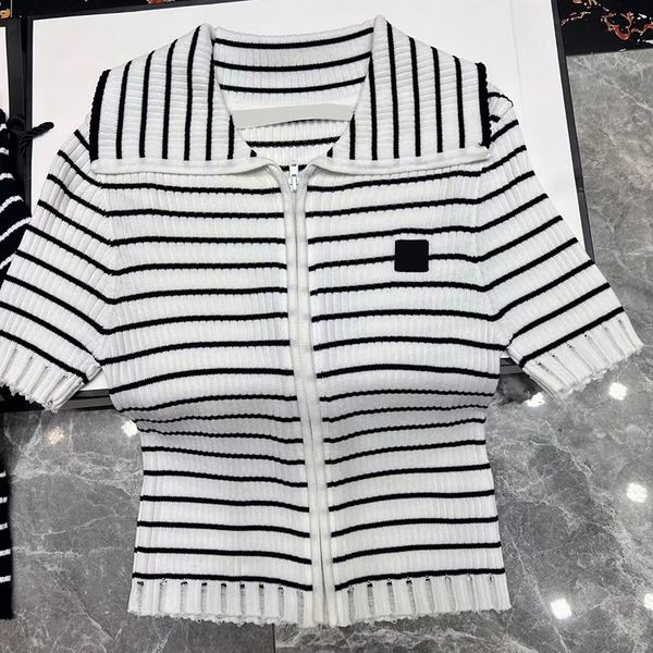 fashion stripe t shirts zipper designer womens slim knit sweater summer fall short sleeve tee elastic tees top, White
fashion stripe t shirts zipper designer womens slim knit sweater summer fall short sleeve tee elastic tees top, White