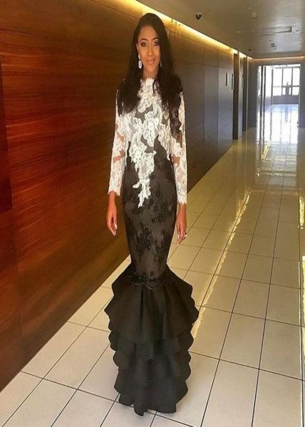 black and white mermaid prom dresses lace appliques long sleeves evening gowns tiered floor length saudi arabia formal party dress7352621
black and white mermaid prom dresses lace appliques long sleeves evening gowns tiered floor length saudi arabia formal party dress7352621