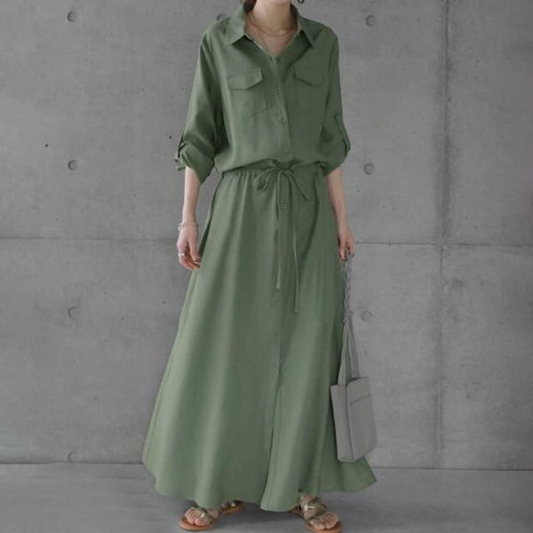 women's shirts dress v neck solid color shirts dress buttons loose summer cardigan drawstrings dresses ol vestidos robe femme, Black;gray
women's shirts dress v neck solid color shirts dress buttons loose summer cardigan drawstrings dresses ol vestidos robe femme, Black;gray