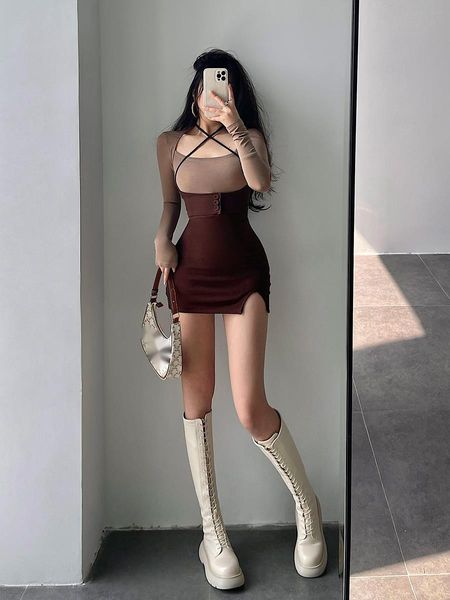dresses tvvovvin 2022 trend new girl style solid color waist halter mini skirt slim side slit women's clothing rz57, Black;gray
dresses tvvovvin 2022 trend new girl style solid color waist halter mini skirt slim side slit women's clothing rz57, Black;gray