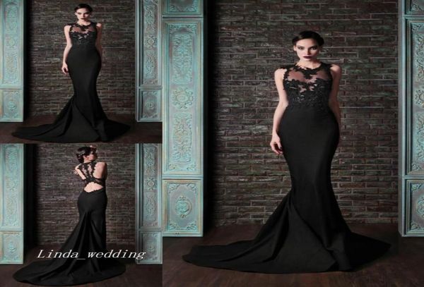 rami kadi black nude back prom dress crew neckline lace appliques transparent mermaid satin court train long evening dress2245616
rami kadi black nude back prom dress crew neckline lace appliques transparent mermaid satin court train long evening dress2245616