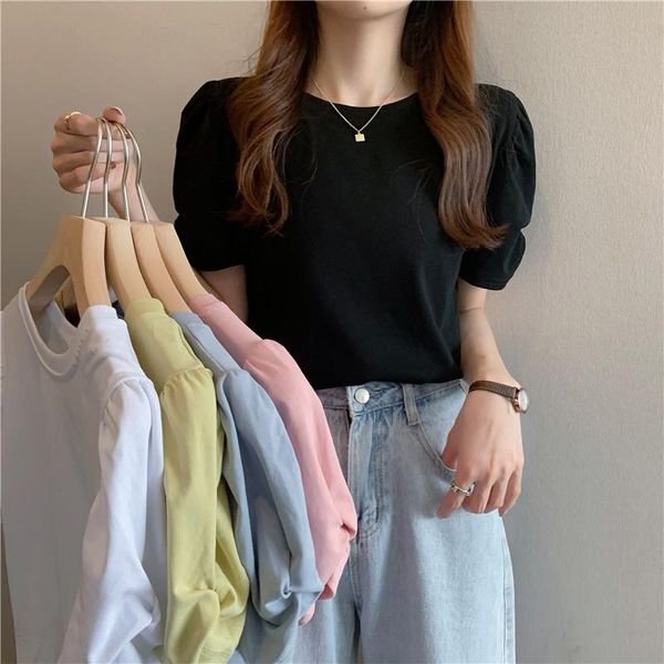 t-shirt elegant short puff sleeve tshirts for woman aimple oneck summer femme candy color all match tees office lady 2023, White
t-shirt elegant short puff sleeve tshirts for woman aimple oneck summer femme candy color all match tees office lady 2023, White