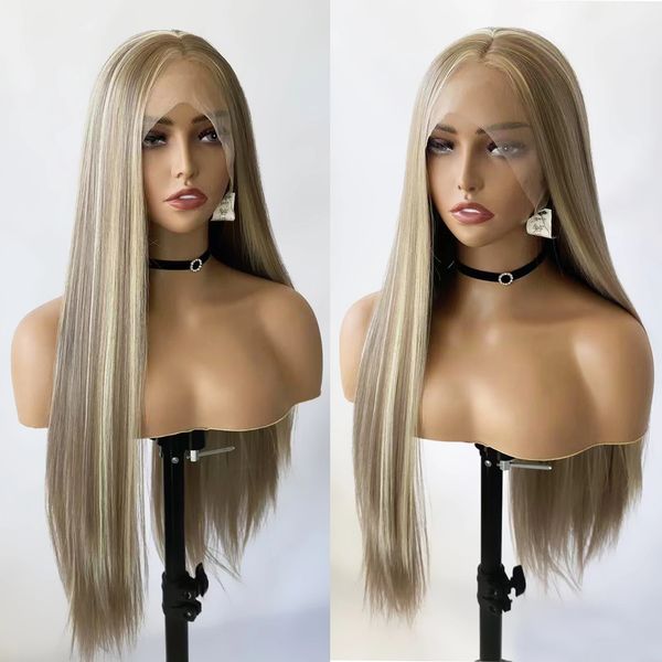 highlight blonde straight wig synthetic lace front wigs middle part lace frontal long hair natural silk wigs for women, Black
highlight blonde straight wig synthetic lace front wigs middle part lace frontal long hair natural silk wigs for women, Black
