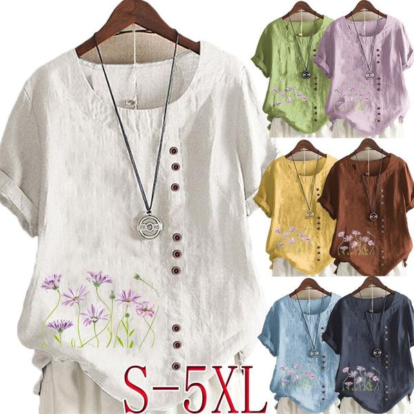 t-shirt women's new fashion linen shirt round neck short sleeve floral print tshirt summer ladies casual plus size top, White
t-shirt women's new fashion linen shirt round neck short sleeve floral print tshirt summer ladies casual plus size top, White