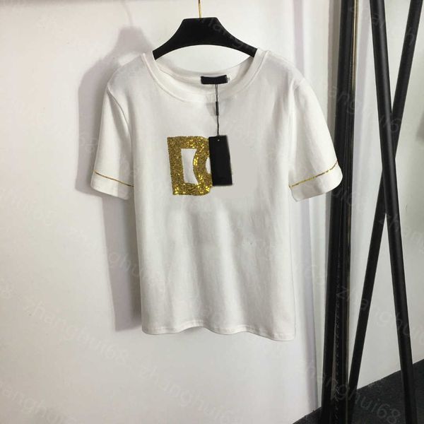 23ss womens designer clothing tee womens t-shirt round neck pure cotton gold sequin embroidered monogram short sleeve t-shirt womens clothes, White
23ss womens designer clothing tee womens t-shirt round neck pure cotton gold sequin embroidered monogram short sleeve t-shirt womens clothes, White