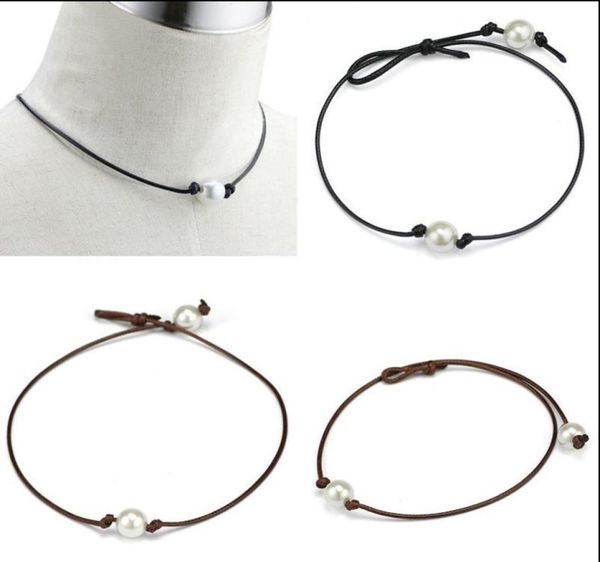 handmade single pearl leather choker necklace on genuine black brown leather cord for women fashion imitation natural freshwater p2001269, Golden;silver
handmade single pearl leather choker necklace on genuine black brown leather cord for women fashion imitation natural freshwater p2001269, Golden;silver