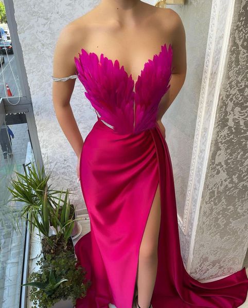 side split feather prom dresses with peplum train fuchsia long sheath elegant one shoulder formal evening gowns sweetheart sleeveless specia, Black
side split feather prom dresses with peplum train fuchsia long sheath elegant one shoulder formal evening gowns sweetheart sleeveless specia, Black