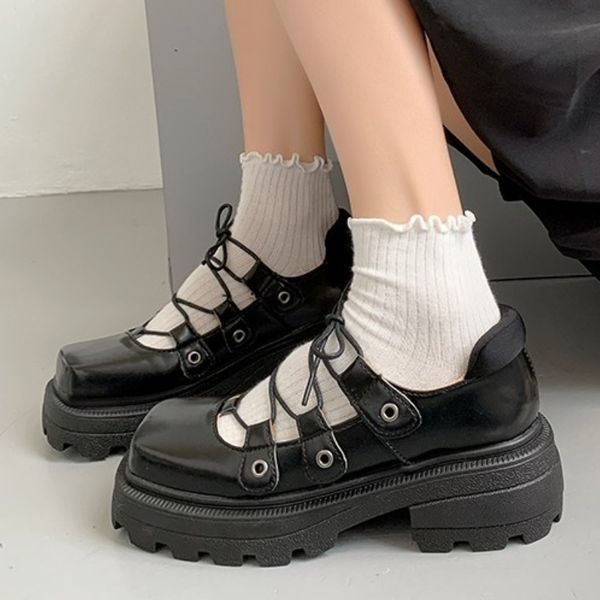denim stitching mary jane shoes womens platform cross lace-up cutout small leather shoes square toe college shallow mouth pumps, Black;white
denim stitching mary jane shoes womens platform cross lace-up cutout small leather shoes square toe college shallow mouth pumps, Black;white