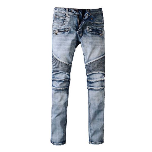 men's designer fashion worn out multi pocket jeans slim fit small feet pants motorcycle, Blue
men's designer fashion worn out multi pocket jeans slim fit small feet pants motorcycle, Blue