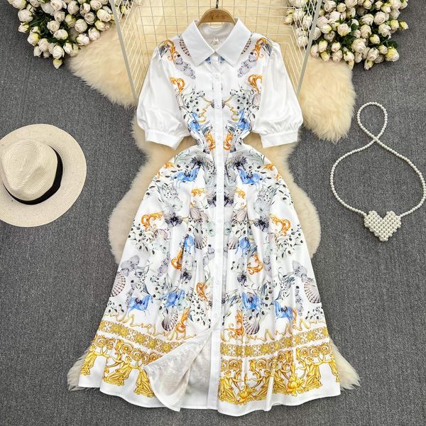 dresses designer runway vintage floral print midi dress women's clothes summer shirt collar short sleeve single breasted party vestidos, Black;gray
dresses designer runway vintage floral print midi dress women's clothes summer shirt collar short sleeve single breasted party vestidos, Black;gray