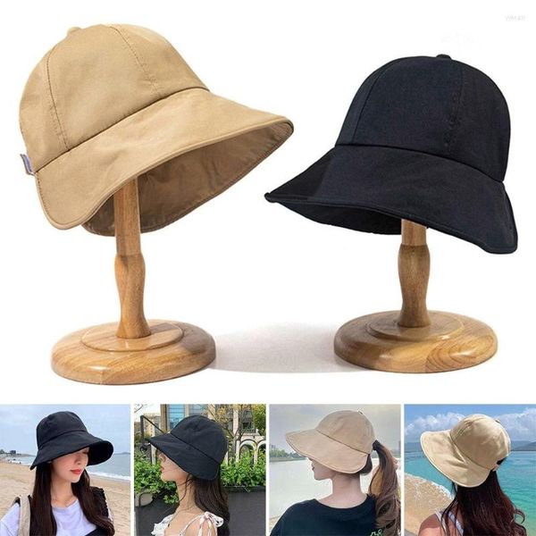 Image of Cycling Caps Spring Summer Foldable Fisherman Hat Cotton Soft Ponytail Bucket Beach Cap Sun Visor Hats Panama