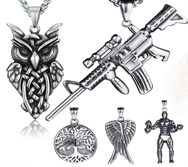 retro ancient silver hip hop necklace jewelry set stainless steel motorbike gun owl angel wing tree of life pendant necklaces with1297846
retro ancient silver hip hop necklace jewelry set stainless steel motorbike gun owl angel wing tree of life pendant necklaces with1297846