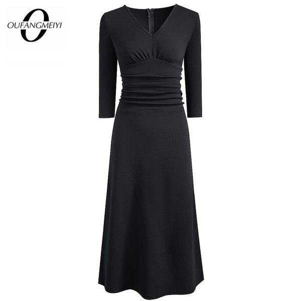 dresses women spring autumn solid color 3/4 sleeve v neck ruched casual fitted midi dress ea235, Black;gray
dresses women spring autumn solid color 3/4 sleeve v neck ruched casual fitted midi dress ea235, Black;gray