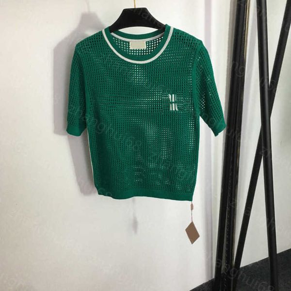 23ss womens designer clothing womens knits short sleeve sweater with lettering hollowed out on the chest womens clothes a1, White
23ss womens designer clothing womens knits short sleeve sweater with lettering hollowed out on the chest womens clothes a1, White